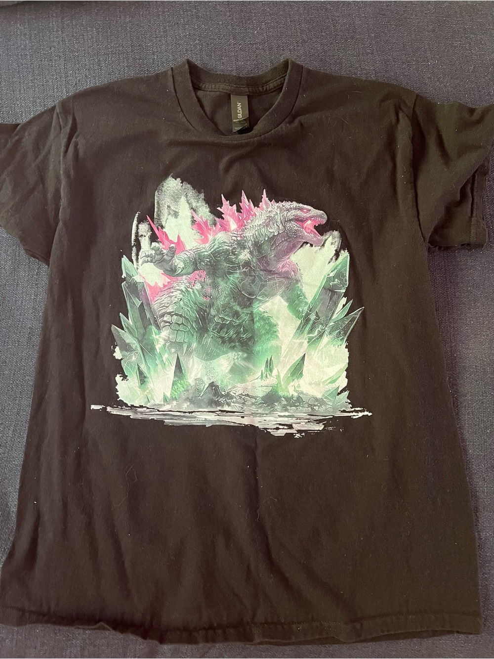 Godzilla Graphic Tee — Neon Pink & Mint Green Print on Black
